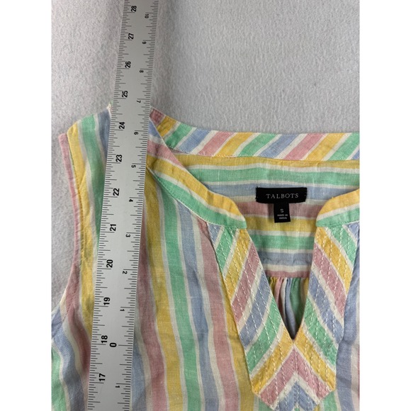 Talbots Striped Sleeveless Top Pastel Colors V-Neck Casual Blouse Size S - Picture 7 of 9